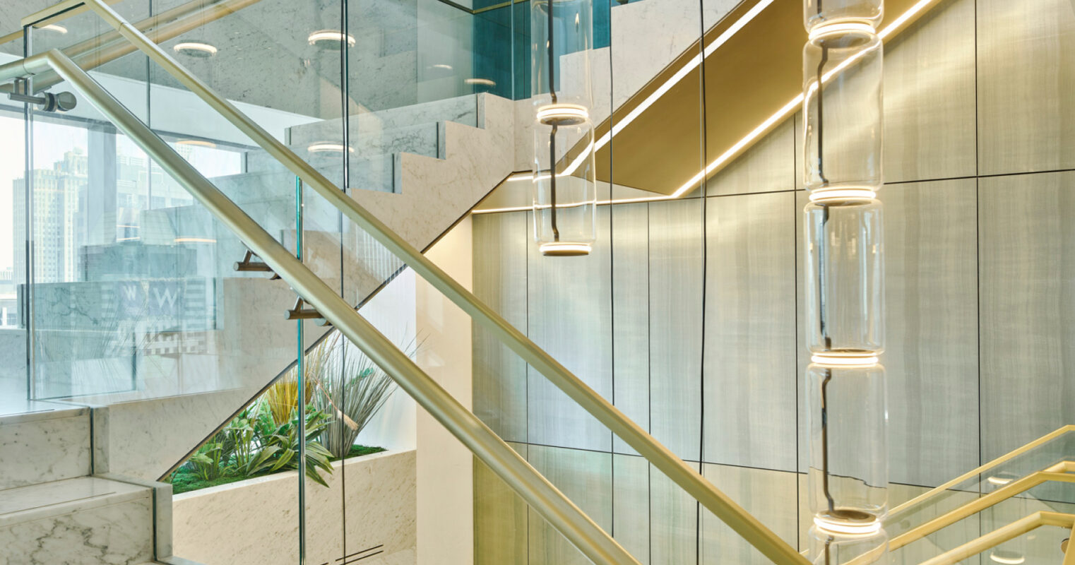 Detail light fixture in Venable stairwell