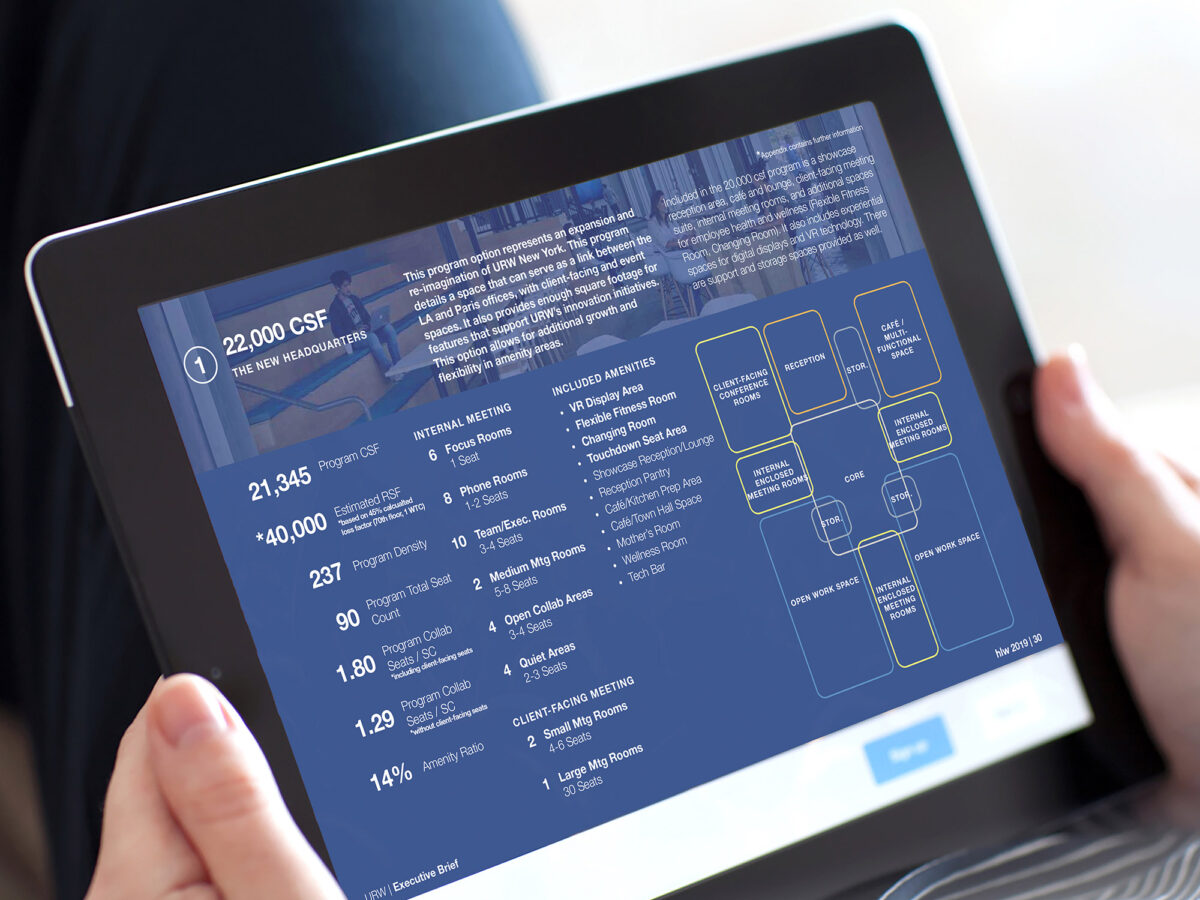 A person holding a tablet displaying a complex digital dashboard with analytics, key performance indicators, and data visualization charts.