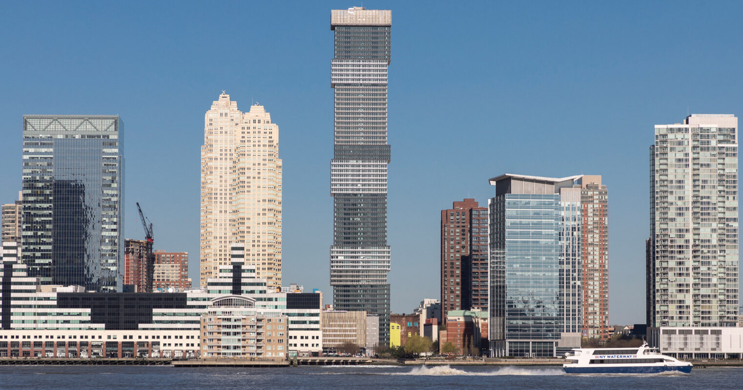 New Jersey skyline with central focus on Urby building