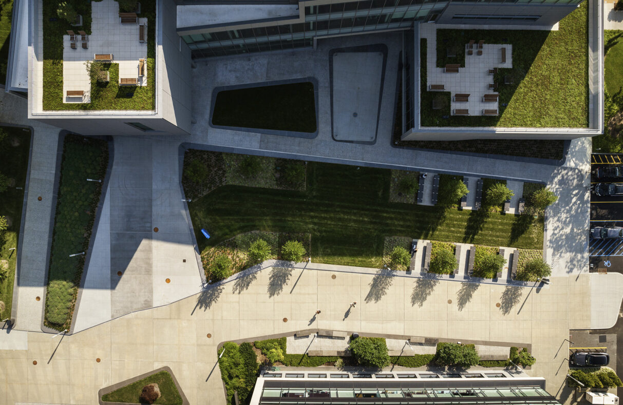 Areial view of Hofstra University Science Center buildings