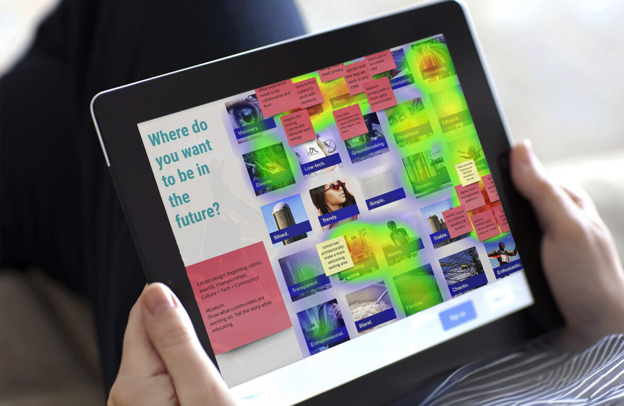 Tablet device being held with strategy survey asking 'where do you want to be in the future?'