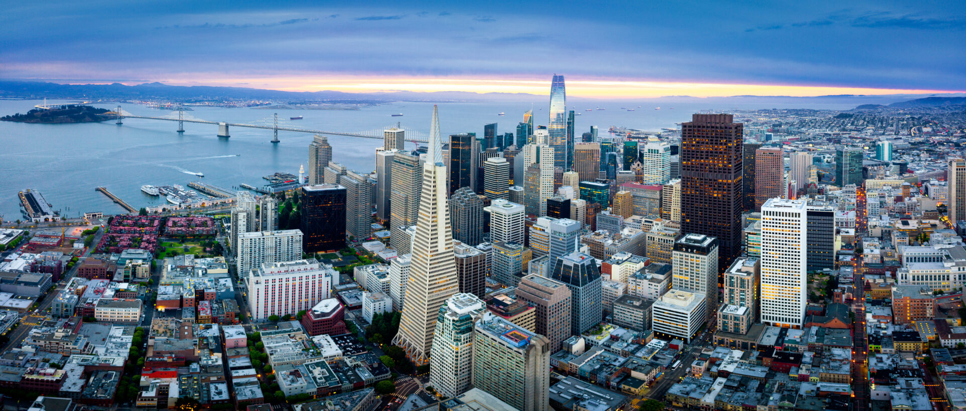 Aerial View of San Francisco Skyline at Sunrise, California, USA