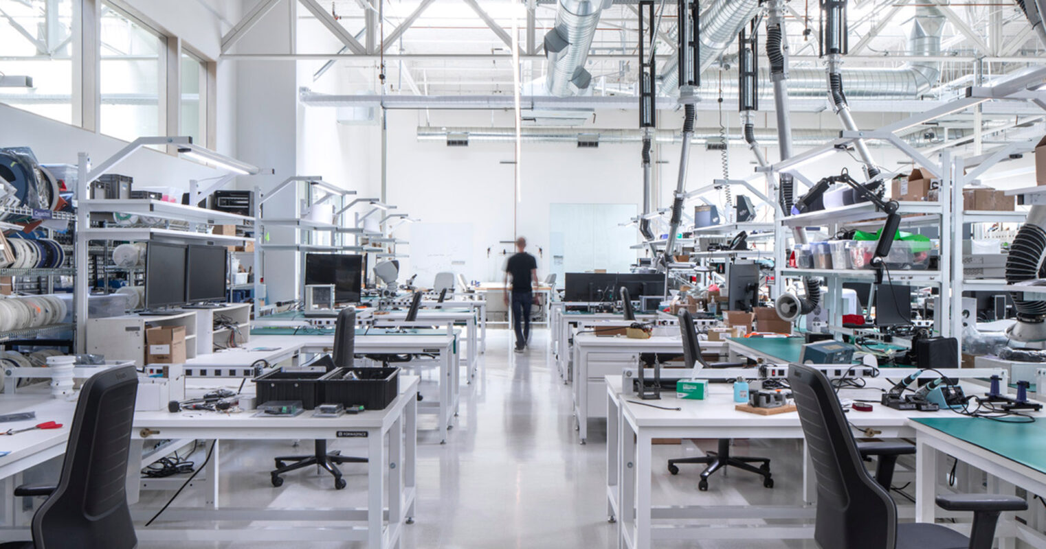 Interior, technical lab space at Belkin, California