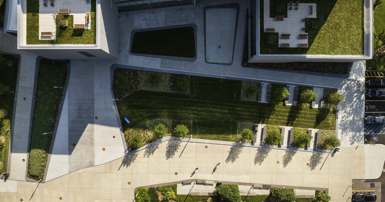 Areial view of Hofstra University Science Center buildings